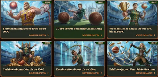 WildRobin Sportaktionen: Ersteinzahlungsbonus, Vorzeitige Auszahlung, Reload-Bonus, Cashback, Kombiwetten-Boost & erhöhte Quoten